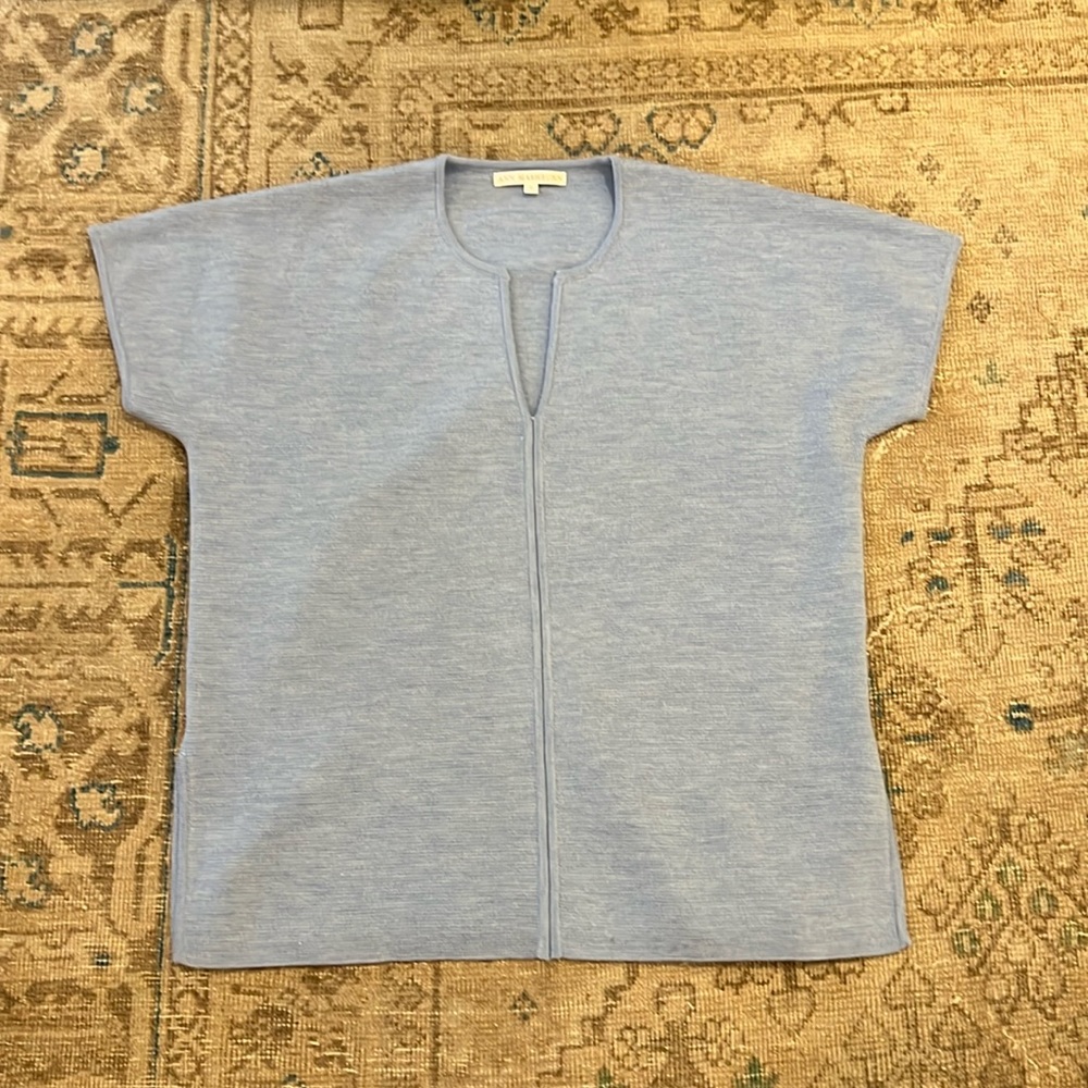 Ann Mashburn Light Blue Sleeveless Wool Split Neck Sweater